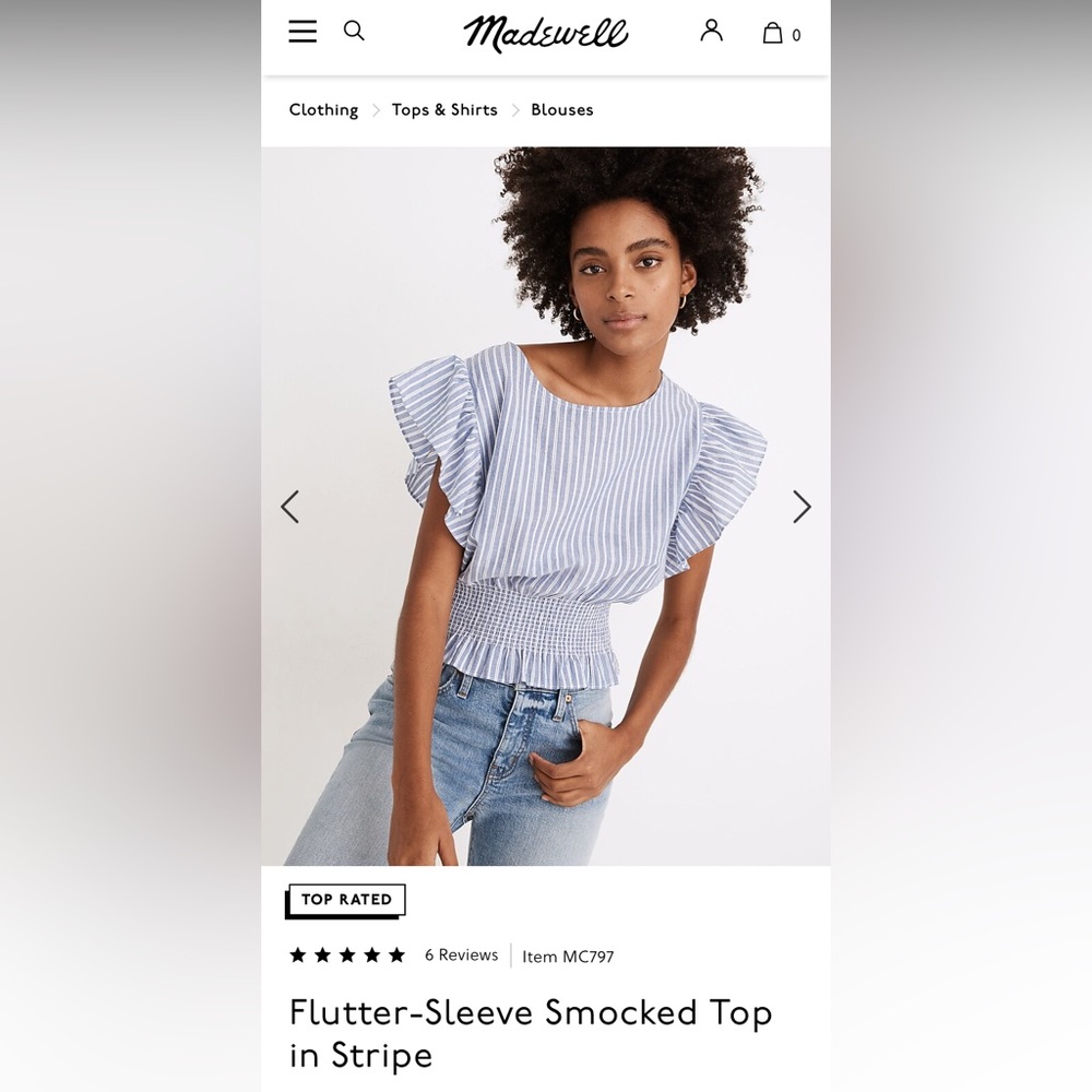 Madewell Flutter-Sleeve Smocked Top in Stripe